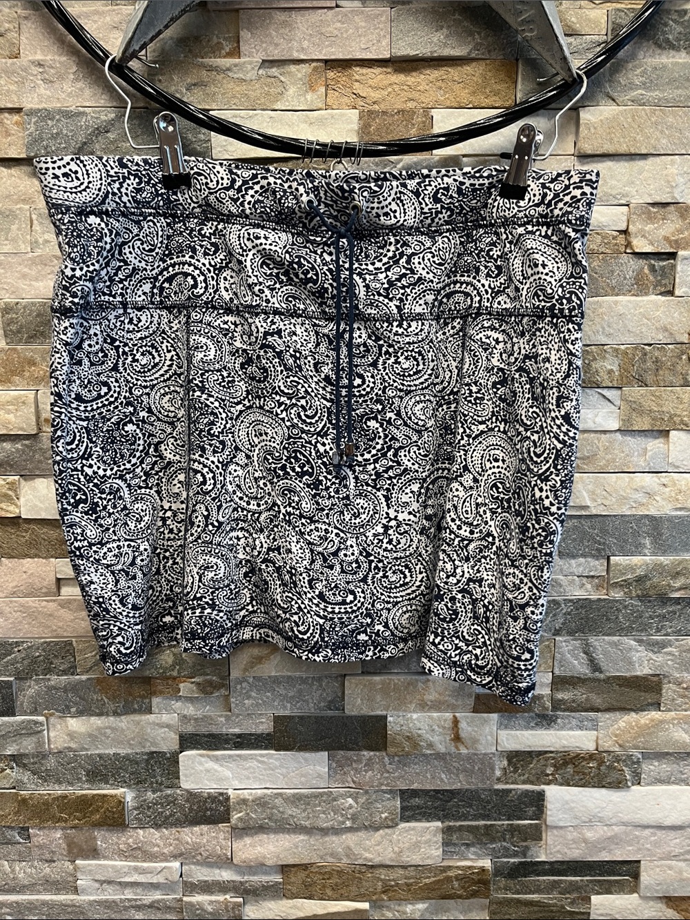 Black & White Paisley Drawstring Mini Skirt